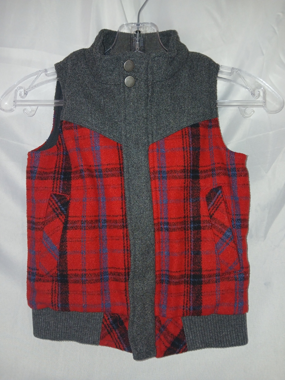 Genuine Merchandise Red Plaid and Gray Kids Vest